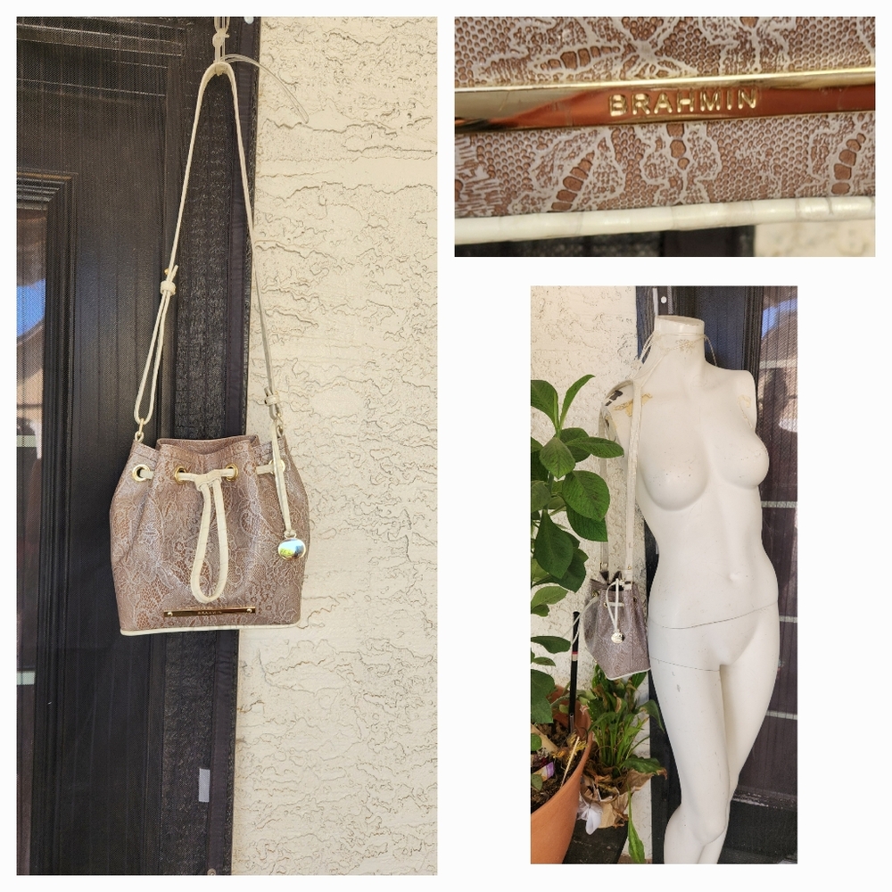 Brahmin Elegant Lace-Patterned Bucket Bag